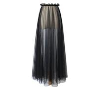 Chenhy Jupon 80/90/100 cm à Volants, Simple Couche, en Maille Transparente, Taille Haute, Longueur Cheville, Robe Longue à Demi-Jupe(Black 100cm)