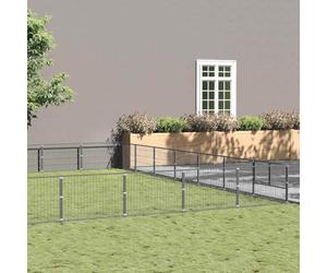 Chenil argenté 49 m² en acier avec porte verrouillable, construction en acier robuste et parois grillagées pour la ventilation et la sécurité, grande cage pour le rangement