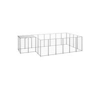 Chenil Argenté 8,47 m² Acier Enclos pour Chiots Cage Chiens Extérieur 3082209