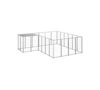Chenil Argenté 8,47 m² Acier Enclos pour Chiots Cage Chiens Extérieur 3082219