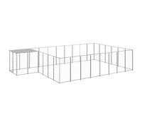 Chenil argenté de 15,73 m² en acier avec grille en acier avec toit en polyéthylène résistant à l'eau et aux UV, verrou verrouillable, construction en acier robuste pour beaucoup de