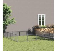 Chenil argenté de 16 m² en acier, cage extérieure robuste avec ventilation et porte de sécurité, grand parc pour chien en acier et grillage pour le logement du chien