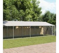 Chenil avec toit et porte Gris 12x2x2 m Acier galvanisé