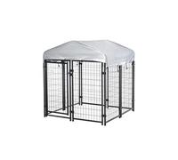 Chenil cage enclos chien entièrement couvert - porte verrouillable - 120 x 120 x 138cm - gris métal noir