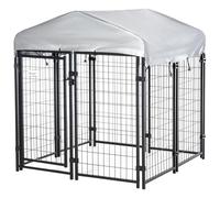 Chenil Cage Enclos Chien Entièrement Couvert - Porte Verrouillable - 120 X 120 X 138cm - Gris Métal Noir