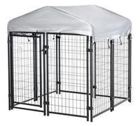 Chenil cage enclos chien entièrement couvert - porte verrouillable - 120 x 120 x 138cm - gris métal noir G