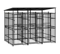 Chenil Cage enclos pac Animaux d'extérieur avec Toit pour Chiens Acier 5,53 m² Noir 02_0041761