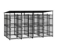 Chenil Cage enclos pac Animaux d'extérieur avec Toit pour Chiens Acier 7,37 m² Noir 02_0041765