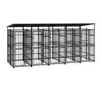 Chenil Cage enclos pac Animaux d'extérieur avec Toit pour Chiens Acier 9,22 m² Noir 02_0041772