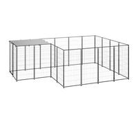Chenil Chien 6,05 m² Acier Enclos Extérieur avec Toit Polyéthylène | Grand espace exercice, parois grillagées ventilées, construction robuste, toit imperméable, loquet sécurisé, usage extérieur