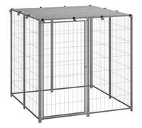 Chenil d'extérieur argenté - 110 x 110 x 110 cm - Cage en acier robuste pour chien - Avec toit en polyéthylène étanche - Bec sûr pour jardin et cour