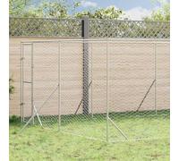 Chenil d'extérieur argenté 4 x 16 x 2 m en acier galvanisé avec porte verrouillable et design en grillage pour chiens et petits animaux comme enclos extérieur robuste