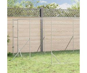 Chenil d'extérieur argenté 4 x 16 x 2 m en acier galvanisé avec porte verrouillable et design en grillage pour chiens et petits animaux comme enclos extérieur robuste