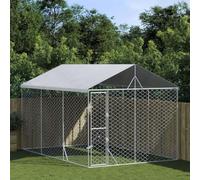 Chenil d'extérieur avec toit, argenté, 3 x 4,5 x 2,5 m, en acier galvanisé, cage à roue libre robuste pour chiens et petits animaux, avec porte de sécurité verrouillable et protection