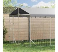Chenil d'extérieur avec toit argenté - 3 x 6 x 2,5 m - En acier galvanisé - Pour chiens et petits animaux - Cage robuste avec porte verrouillable et toit de protection en polyéthylène - Polyvalent