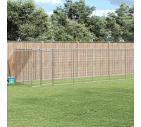 Chenil d'extérieur avec toit en acier galvanisé de 21,78 m², 4 portes battantes robustes avec verrou de sécurité, toit en polyéthylène imperméable pour une protection durable