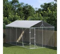Chenil d'extérieur avec Toit résistant aux intempéries, enclos extérieur de Chien pour Le Jeu et l'entraînement, argenté 3x6x2,5 m Acier galvanisé