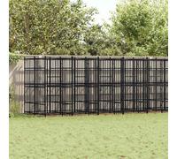 Chenil d'extérieur en acier 16,59 m² avec porte rabattable verrouillable, grande cage pour chien, construction en acier robuste, grille en maille avec barre en acier pour la sécurité et la ventilation