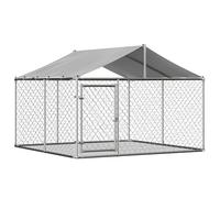 Chenil d'extérieur pour chien - 230 x 230 x 117 cm - Avec toit - En acier galvanisé robuste - Avec porte de sécurité et bâche étanche - Cage robuste pour animaux de compagnie
