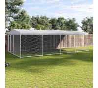 Chenil d'extérieur pour chien avec auvent 7,6 x 3,8 x 2,3 m en acier galvanisé, toit en polyéthylène, parc sûr pour chiens, chiots et animaux domestiques