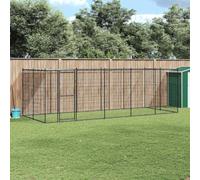 Chenil d'extérieur pour chien avec auvent en acier de 12,1 m², niche robuste avec porte battante et toit imperméable pour la sécurité et la ventilation, bec durable