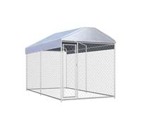 vidaXL Chenil d'extérieur pour chien 145024 – Enclos avec toit à baldaquin – Gris