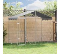 Chenil d'extérieur pour chien avec toit argenté 3 x 1,5 x 2,5 m en acier galvanisé, cage extérieure robuste avec porte verrouillable, pour chiens et petits animaux, zone libre sûre