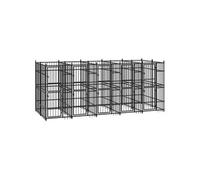 Chenil d'extérieur pour chiens Acier 9,22 m², Noir, acier enduit de poudre, 480 x 192 x 200 cm