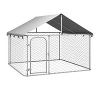 Chenil D'extérieur Pour Chiens Acier Galva Avec Toit 200x200x150 Cm Argent Sécurisé
