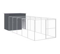 Chenil D'extérieur Pour Chiens Avec Enclos Anthracite 214x661x181 Cm Acier Galvanisé Porte Large Gris