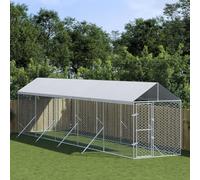 Chenil d'extérieur pour Chiens avec Toit argenté 2x10x2,5 m,Niches & enclos pour Chiens,82.35KG-3190484