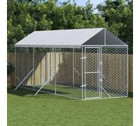Chenil d'extérieur pour Chiens avec Toit argenté 2x6x2,5 m,Niches & enclos pour Chiens,56KG-3190483