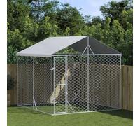 Chenil d'extérieur pour chiens avec toit argenté 3x3x2,5 m ,Articles pour animaux , Articles pour animaux de compagnie , Accessoires pour chiens , Niches & enclos pour chiens, Argent (Poids 42.45KG)