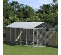 Chenil d'extérieur pour chiens avec toit argenté 3x7,5x2,5 m ,Articles pour animaux , Articles pour animaux de compagnie , Accessoires pour chiens , Niches & enclos pour chiens, Argent (Poids 79.8KG)