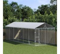Chenil d'extérieur pour chiens avec toit argenté 3x9x2,5 m ,Articles pour animaux , Articles pour animaux de compagnie , Accessoires pour chiens , Niches & enclos pour chiens, Argent (Poids 92.25KG)