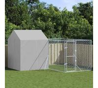 Chenil d'extérieur pour chiens avec toit argenté 4x4x2,5 m ,Articles pour animaux , Articles pour animaux de compagnie , Accessoires pour chiens , Niches & enclos pour chiens, Argent (Poids 53.15KG)