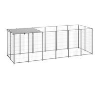 Chenil d'extérieur pour Chiens, Chenil avec Toit, Porte verrouillable, Enclos pour Animaux, Enclos extérieur pour Chien Cage Niche, Argenté 330x110x110 cm Acier