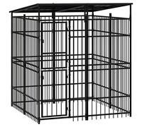 Chenil d'extérieur robuste pour grands chiens - Parc de 3,69 m² - Avec toit de protection UV - Enclos sûr pour jardin et cour