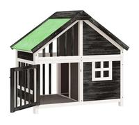 Chenil en bois de pin - BURKE - 96x60,5x87 cm - Gris, blanc, vert - Toit résistant à l'eau - Grande entrée