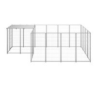 Chenil enclos Acier argenté 6,05 m² avec Toit résistant à l'eau Porte verrouillable pour Jardin extérieur Protection sécurité Repos Chiens