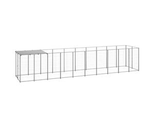 Chenil enclos en Acier argenté 6,05 m² avec Toit résistant à l'eau et loquet de sécurité idéal pour Jardin extérieur Camping et Protection Chien