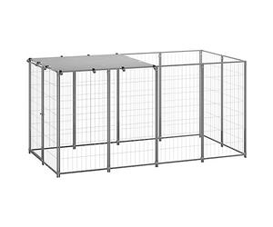 Chenil enclos en Acier argenté Robuste 2,42 m² avec Toit résistant à l'eau et loquet sécurisé pour Chien intérieur extérieur Jardin Repos et Protection