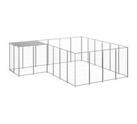 Chenil enclos Parc Cage en Acier argenté 8,47 m² avec Toit résistant à l'eau et Porte sécurisée pour Chien intérieur extérieur Jardin Voyage Camping