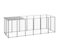 Chenil enclos Robuste argenté en Acier 330x110x110 cm avec Toit résistant à l'eau et Porte verrouillable pour Jardin extérieur sécurité Repos Dressage
