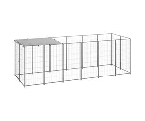 Chenil enclos Robuste argenté en Acier 330x110x110 cm avec Toit résistant à l'eau et Porte verrouillable pour Jardin extérieur sécurité Repos Dressage