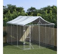 Chenil extérieur avec toit Argenté 3x4,5x2,5m Acier galvanisé