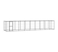 Chenil extérieur avec Toit imperméable et résistant aux UV, Grande Cage de Chien pour Jouer, Faire de l'exercice, 990x220x180 cm Noir et argenté Acier