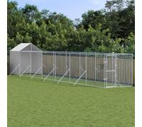 Chenil extérieur avec Toit imperméable et résistant aux UV, Grande Cage de Chien pour Jouer, Faire de l'exercice, argenté 2x14x2,5 m Acier galvanisé