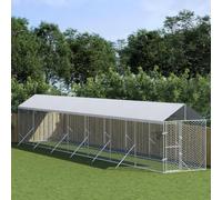 Chenil extérieur avec Toit imperméable et résistant aux UV, Grande Cage de Chien pour Jouer, Faire de l'exercice, argenté 2x14x2,5 m Acier galvanisé
