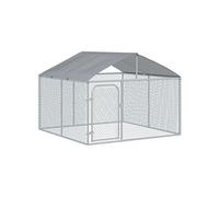 Chenil extérieur avec toit pour chien 5 m² - parc grillagé 230 x 230 x 175 cm - espace couvert - acier galvanisé